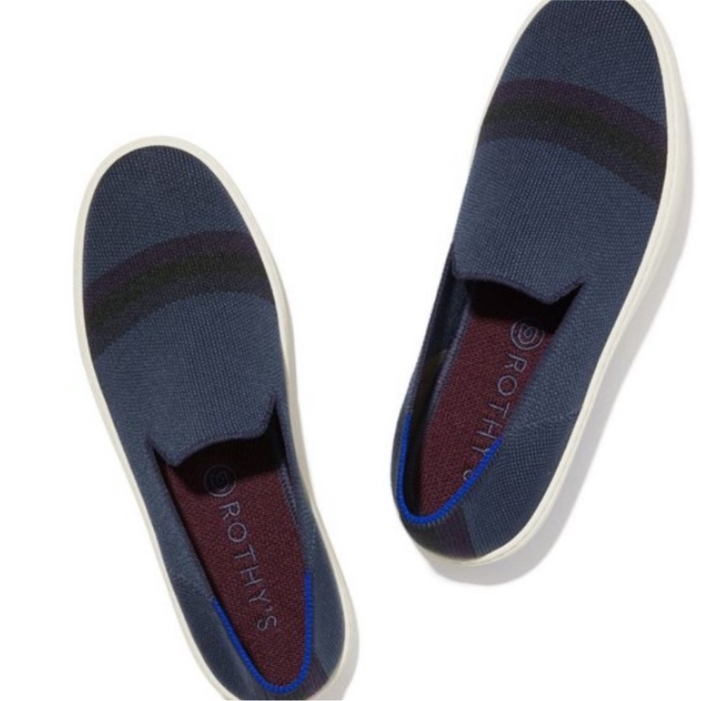 Rothy’s Slip on Sneakers Navy Blue Night Stripe Womens 7.5